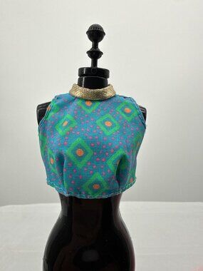 Vintage 1996 Barbie Splash N Color Top Neon Teal Pink Mock Neck Gold Trim 90s